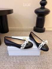 DIOR 26S BALLET FLATS IN BLACK CALFSKIN WITH J'ADIOR RIBBON