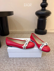 DIOR 26S BALLET FLATS IN RED CALFSKIN WITH J'ADIOR RIBBON