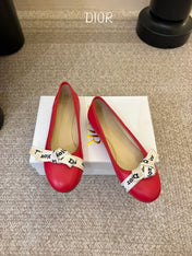 DIOR 26S BALLET FLATS IN RED CALFSKIN WITH J'ADIOR RIBBON