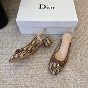 DIOR 26S BALLET SLINGBACK PUMPS IN BROWN DIOR OBLIQUE EMBROIDERED CANVAS