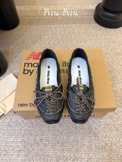 MIUMIU 26S LACE-UP BALLET IN BLACK CALFSKIN