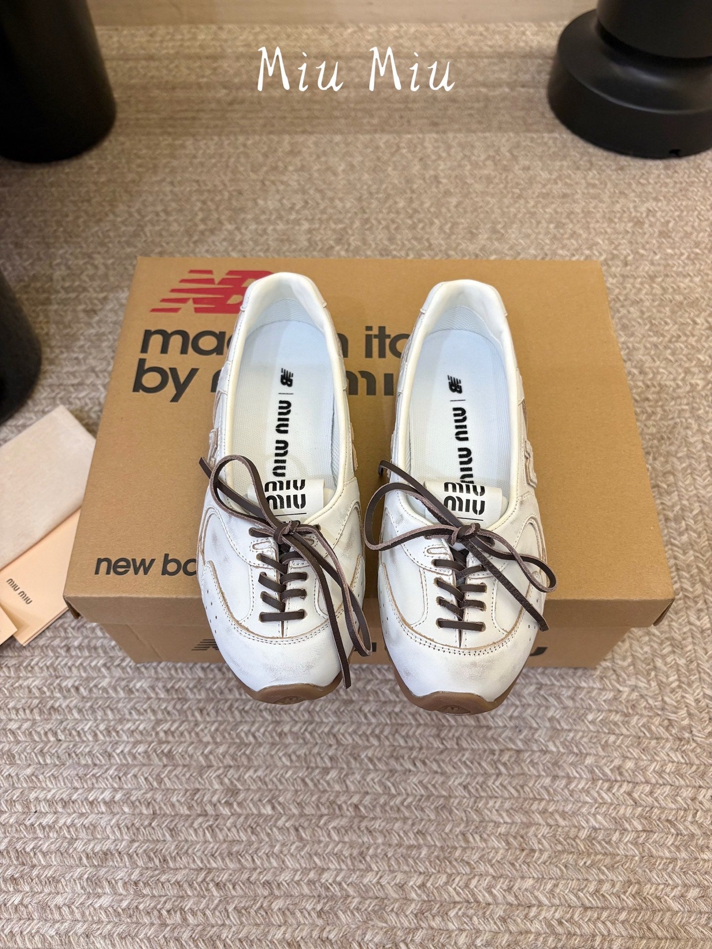 MIUMIU 26S LACE-UP BALLET IN CREAM WHITE CALFSKIN