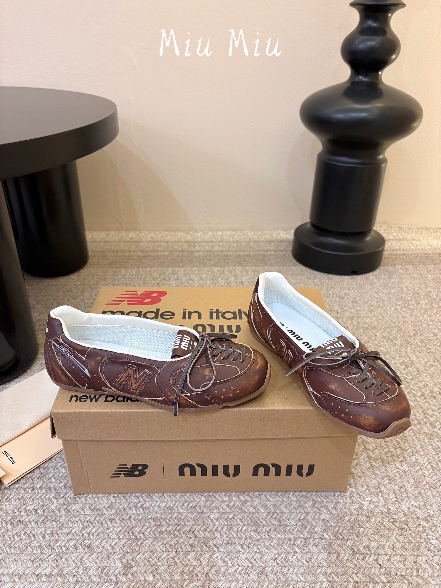 MIUMIU 26S LACE-UP BALLET IN DARK BROWN CALFSKIN