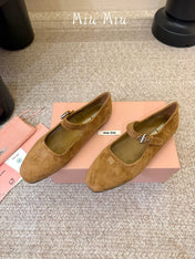 MIUMIU 26S MARY JANE BALLET IN CAMEL BROWN SUEDE