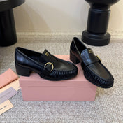 MIUMIU 26S HEEL LOAFERS 50 MM IN BLACK CALFSKIN