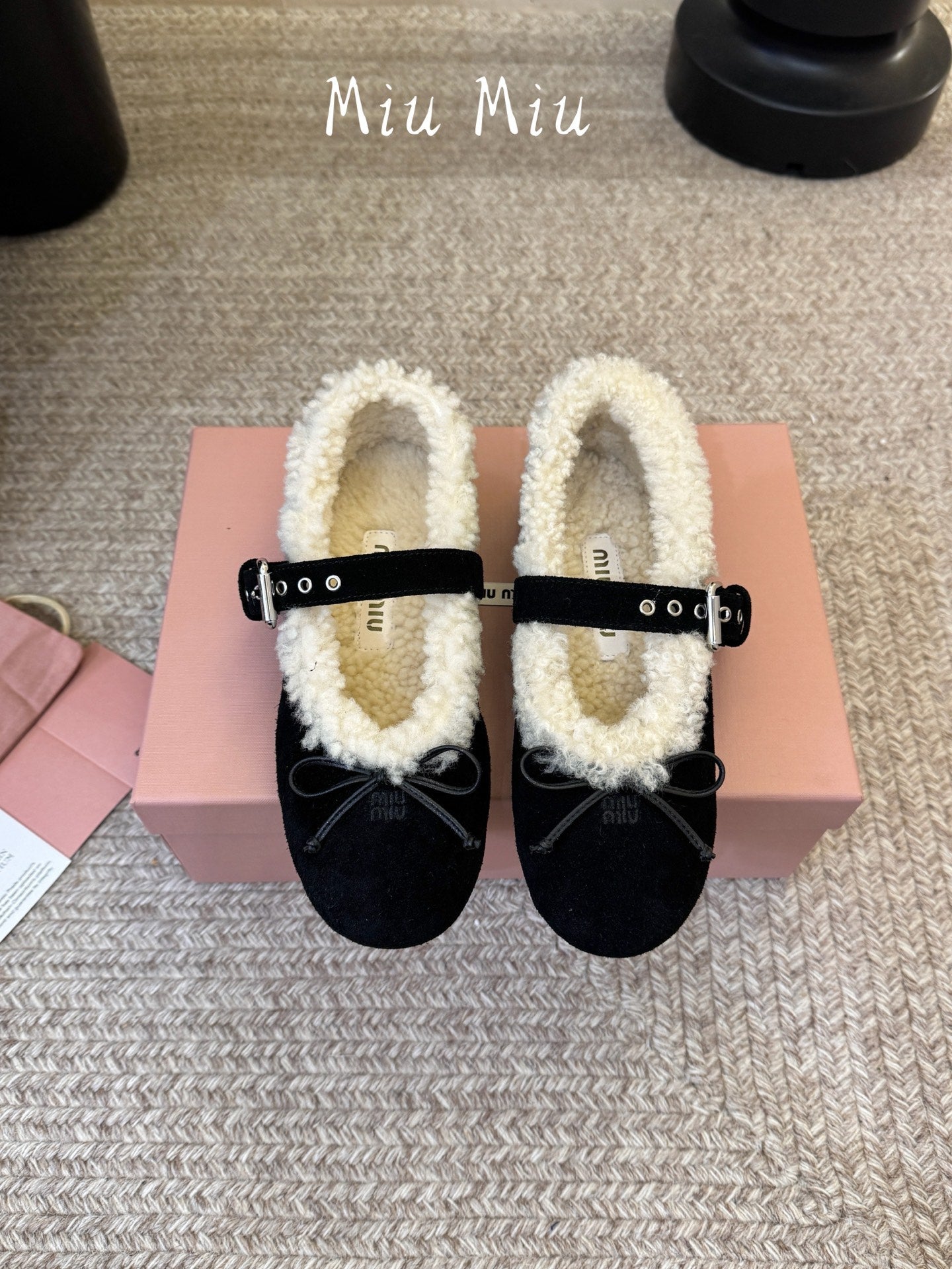MIUMIU 26S SHEARLING-LINED MARY JANE IN BLACK SUEDE
