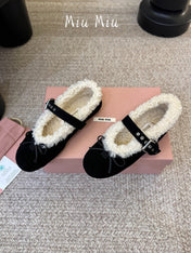 MIUMIU 26S SHEARLING-LINED MARY JANE IN BLACK SUEDE