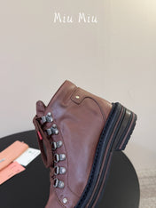 MIUMIU 26S ANKLE MOUNTAIN BOOTS IN DARK BROWN CALFSKIN