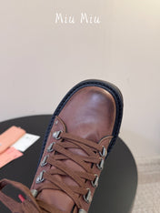 MIUMIU 26S ANKLE MOUNTAIN BOOTS IN DARK BROWN CALFSKIN