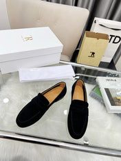 THE ROW 26S PENNY LOAFERS IN BLACK SUEDE