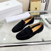 THE ROW 26S PENNY LOAFERS IN BLACK SUEDE