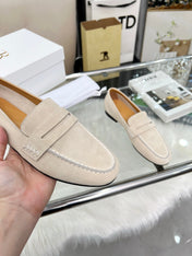 THE ROW 26S PENNY LOAFERS IN LIGHT BEIGE SUEDE