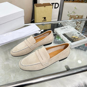 THE ROW 26S PENNY LOAFERS IN LIGHT BEIGE SUEDE