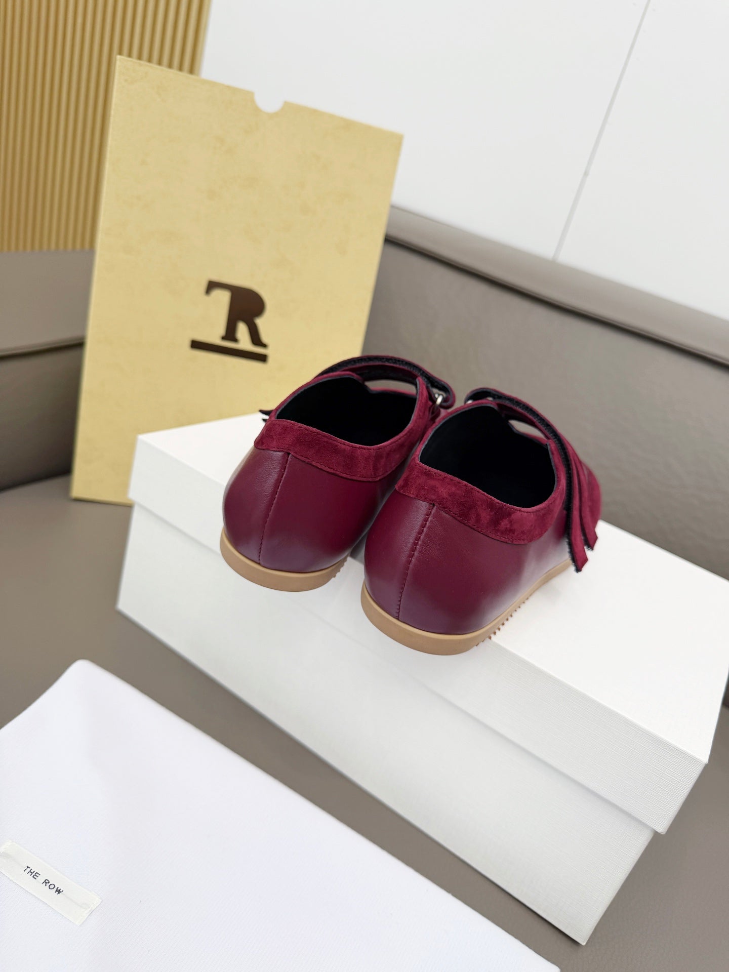 THE ROW 26S DOUBLE STRAP MARY JANE SNEAKERS IN BURGUNDY RED CALFSKIN AND SUEDE