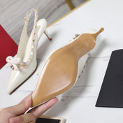 ROCKSTUD BOW SLINGBACK WHITE PATENT LEATHER PUMP 60MM