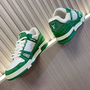 LV 26S LOW TOP SNEAKERS IN GREEN MONOGRAM DENIM AND WHITE CALFSKIN