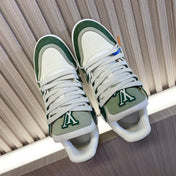LV 26S LOW TOP SNEAKERS IN WHITE OLIVE GREEN CALFSKIN WITH MONOGRAM SOLE DETAIL