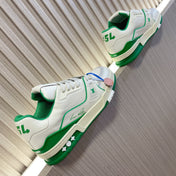 LV 26S LOW TOP SNEAKERS IN WHITE GREEN CALFSKIN WITH MONOGRAM SOLE DETAIL