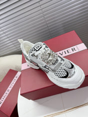 VIV' ON THE RUN SNEAKERS IN SILVER PATENT CALFSKIN AND WHITE FABRIC