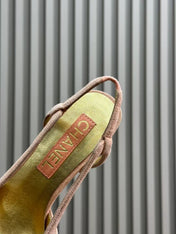 HIGH SLINGBACKS IN LIGHT PINK SUEDE AND GOLDEN LAMBSKIN