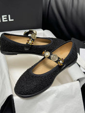 CC MARY JANES BLACK WOOL TWEED AND FABRIC