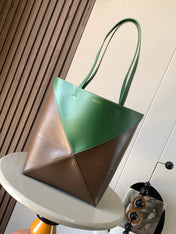 LOEWE 25S PUZZLE FOLD BAG 31 IN AMBER HUNTER GREEN SHINY CALFSKIN