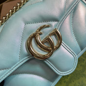 GG MARMONT 23 SMALL SHOULDER BAG BLUE IRIDESCENT CALFSKIN
