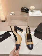 HIGH SLINGBACKS PEANUT BROWN MIX BLACK SHEEPSKIN
