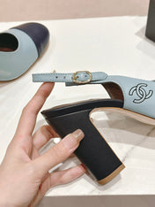 HIGH SLINGBACKS LIGHT BLUE MIX BLACK SHEEPSKIN