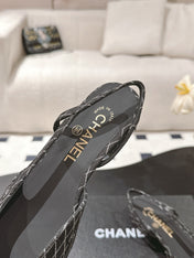 CC SLINGBACK 25S 25 MM IN BLACK DENIM WITH PLAID PATTERN
