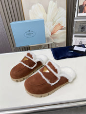 SUEDE AND SHEARLING MULES UMBER BROWN