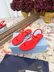 PRADA 26S THONG SANDALS IN RED CALFSKIN TRIANGLE LOGO