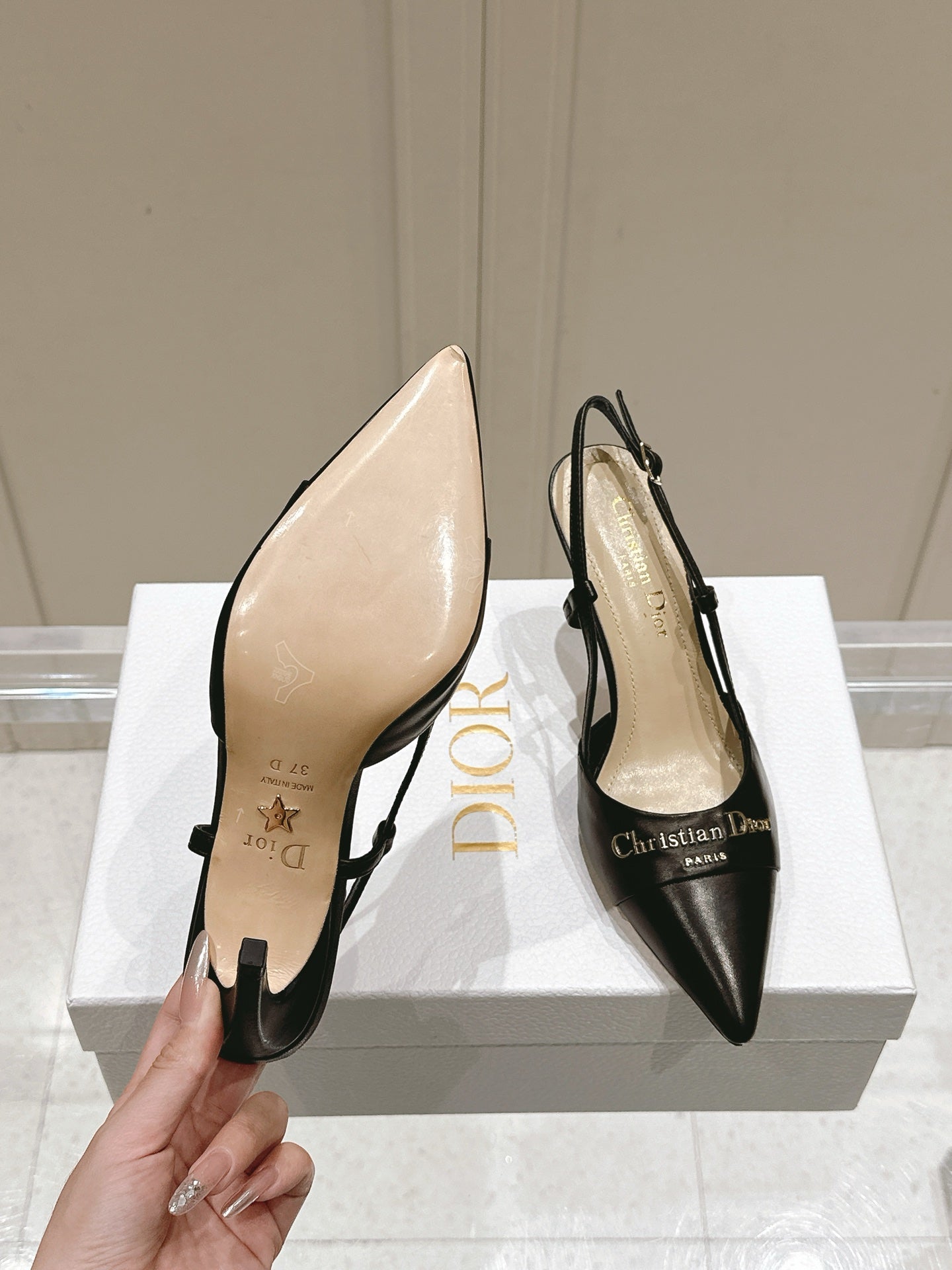 MY DD 25S SLINGBACK PUMP 50MM IN BLACK CALFSKIN