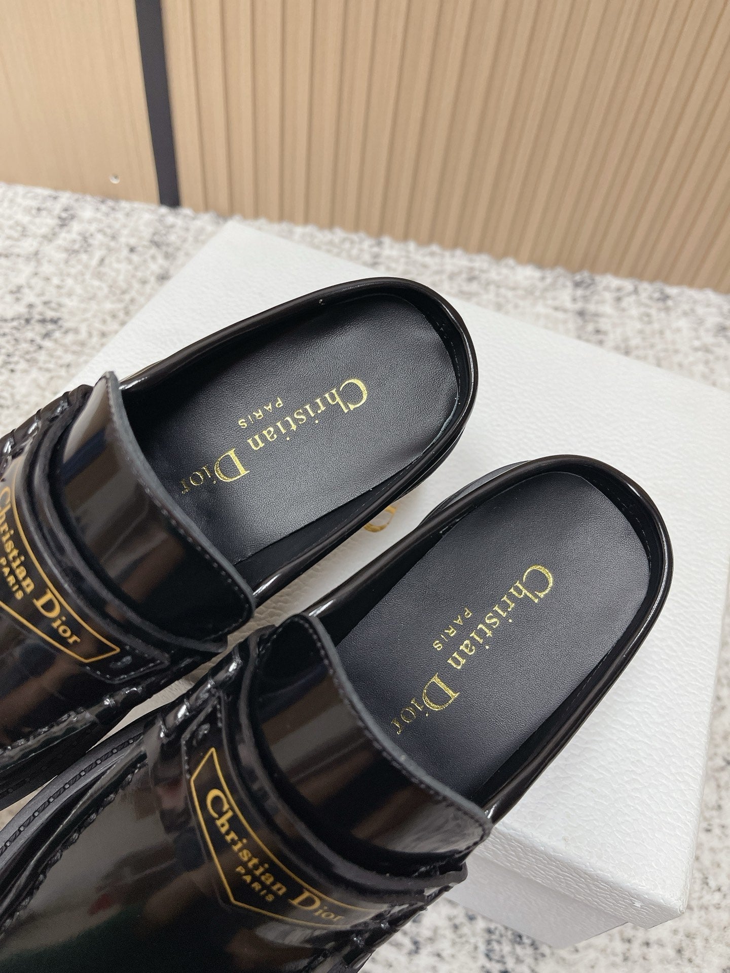 DIOR 25S BOY MULES IN BLACK CALFSKIN