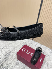 GUCCI 26S BALLET FLATS IN BLACK SUEDE WITH CRYSTALS