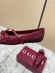 GUCCI 26S BALLET FLATS IN RED WITH CRYSTALS