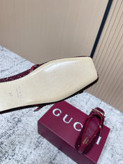 GUCCI 26S BALLET FLATS IN RED WITH CRYSTALS