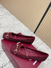 GUCCI 26S BALLET FLATS IN RED WITH CRYSTALS