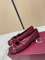 GUCCI 26S BALLET FLATS IN RED WITH CRYSTALS