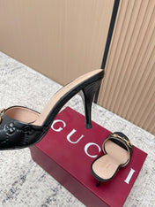 GUCCI 26S HIGH-HEEL SANDALS 85 MM IN BLACK CALFSKIN
