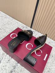 GUCCI 26S HORSEBIT MID-HEEL SANDALS IN BLACK CALFSKIN
