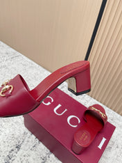 GUCCI 26S HORSEBIT MID-HEEL SANDALS IN DARK RED CALFSKIN