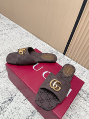 GUCCI 26S SLIDE SANDAL IN DARK BROWN CANVAS