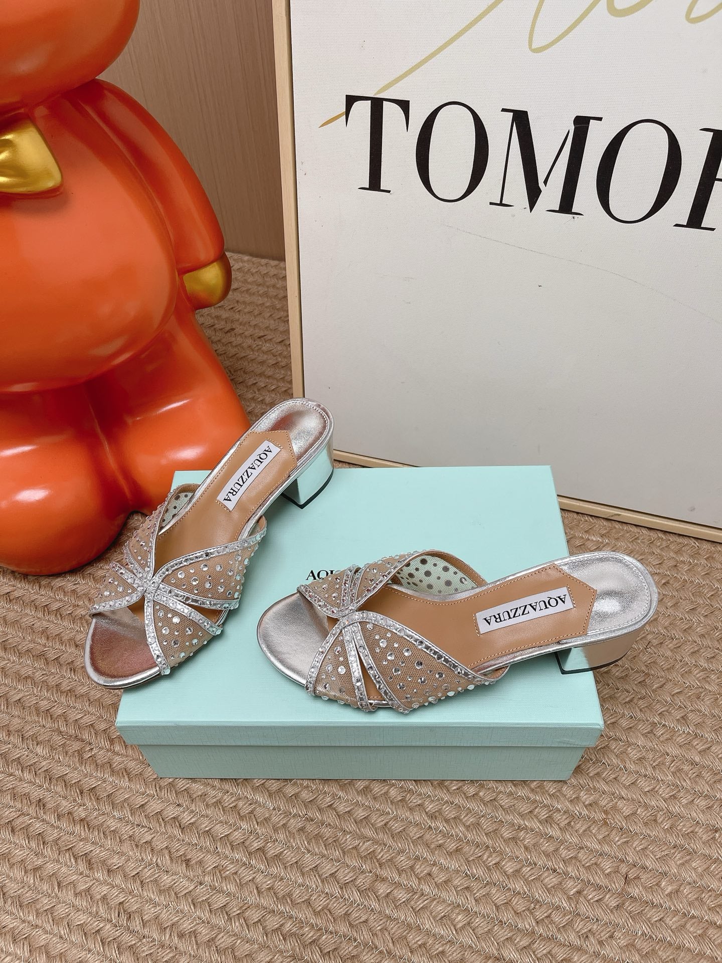 AQUAZZURA 26S LOVER HEELED MULES IN SILVER LAMBSKIN AND MESH