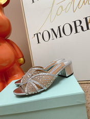 AQUAZZURA 26S LOVER HEELED MULES IN SILVER LAMBSKIN AND MESH