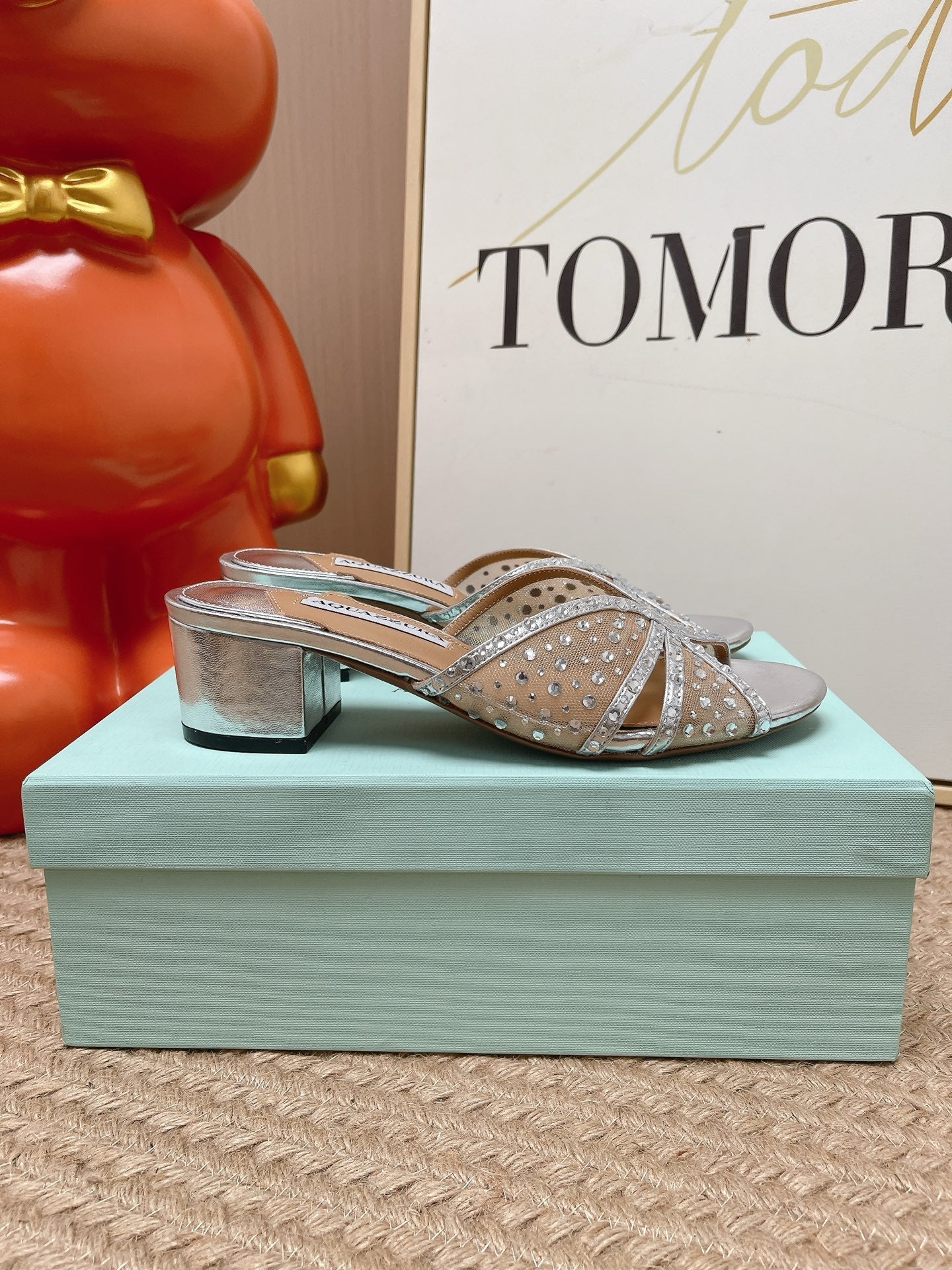 AQUAZZURA 26S LOVER HEELED MULES IN SILVER LAMBSKIN AND MESH