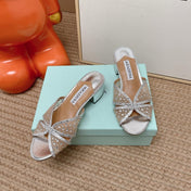 AQUAZZURA 26S LOVER HEELED MULES IN SILVER LAMBSKIN AND MESH