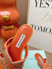 AQUAZZURA 26S STARFISH BEADED THONG SANDALS IN ORANGE LAMBSKIN