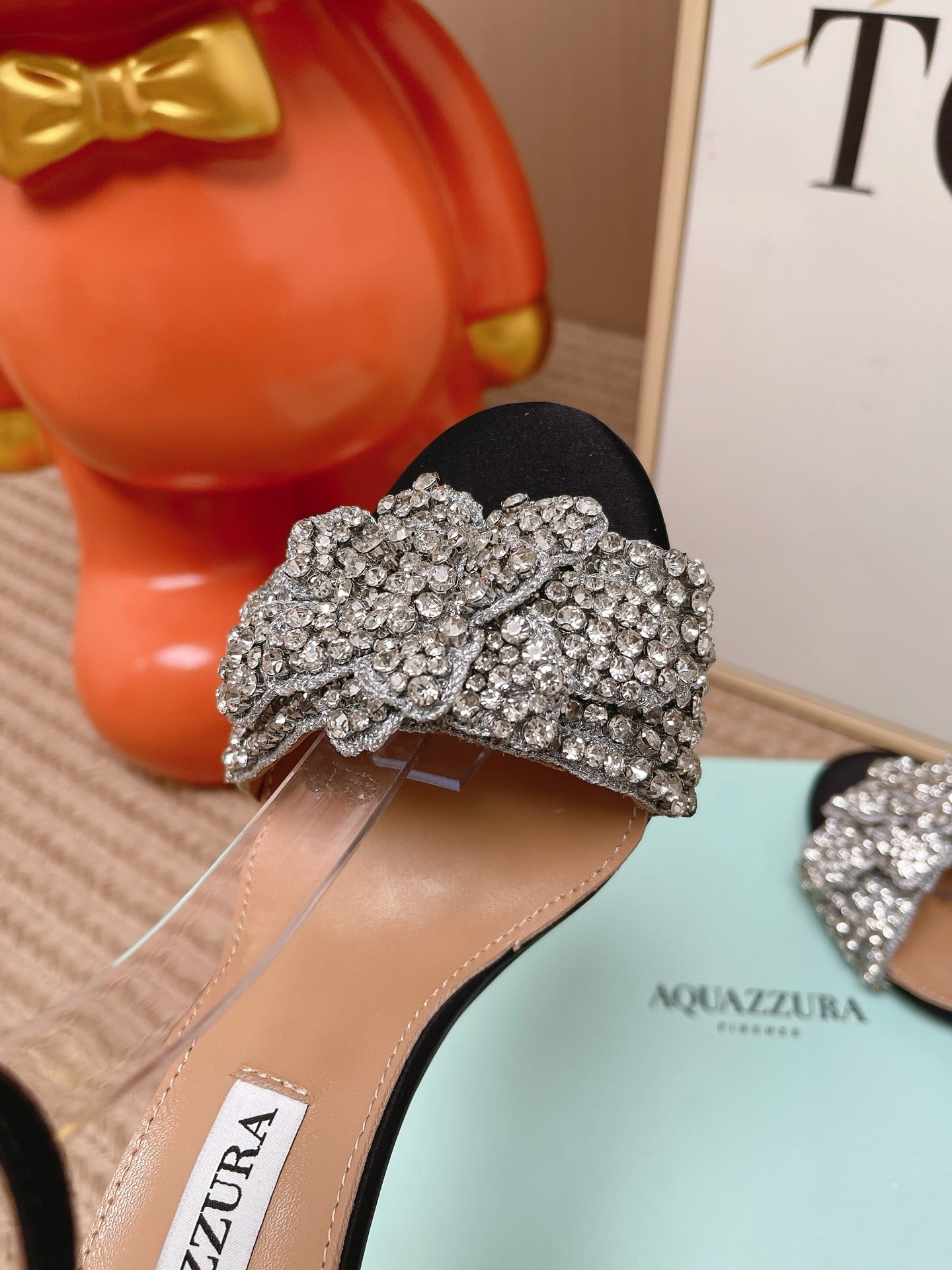 AQUAZZURA 26S HIGH-HEEL SANDALS 85 MM IN BLACK SUEDE & CRYSTALS