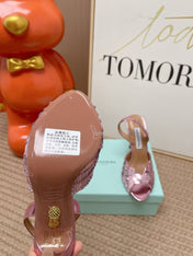 AQUAZZURA 26S GATSBY SLING PUMPS 105 MM IN METALLIC PINK SEQUINED